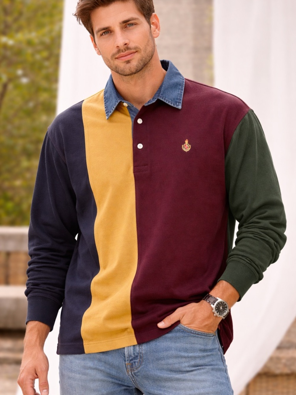 NWT Rugger by Gant Men's Vintage Colorblock Long-Sleeve Collared Shirt | Size XL